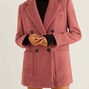 ISO Mango Pink Double Breasted Houndstooth Blazer Coat